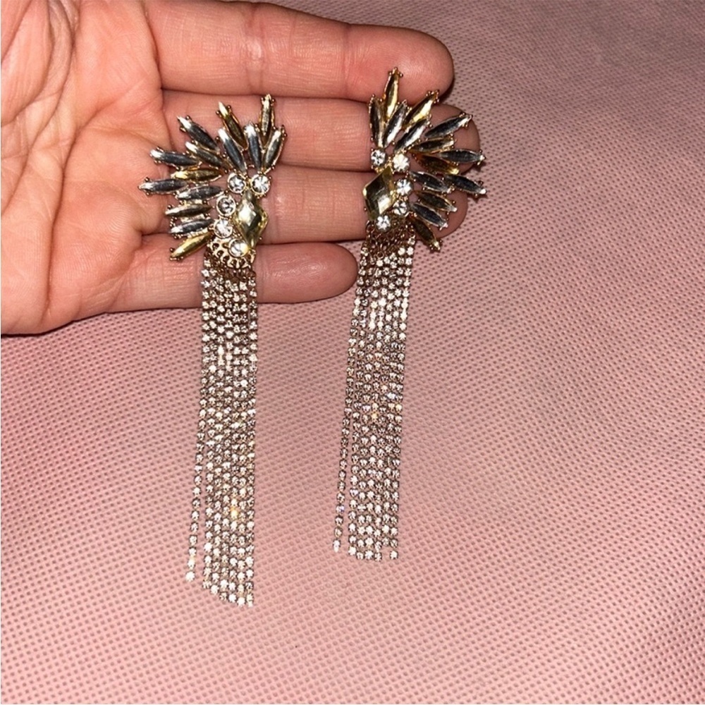 Gold and Silver Sunburst Tassel Earrings